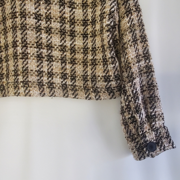 ZARA women's Size XS Plaid cropped button front patch pocket blazer - Picture 5 of 7